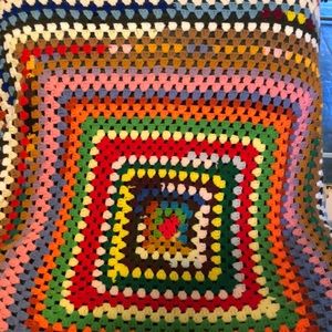 Crotchet granny square multi colored blanket throw